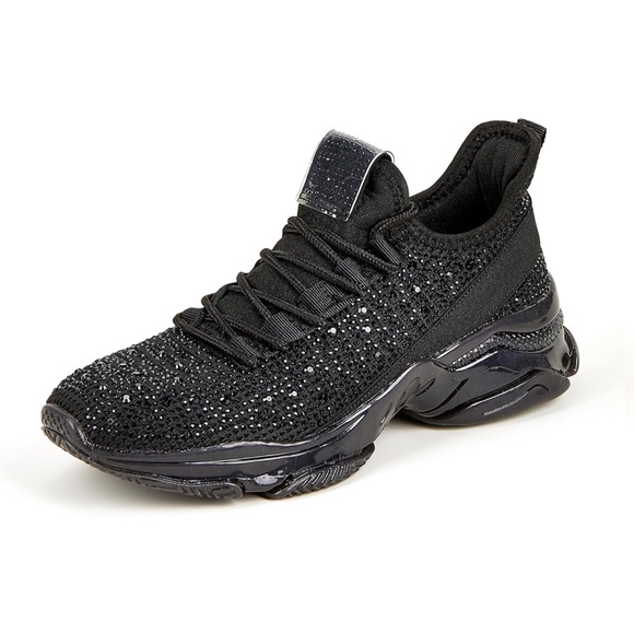 STEVE MADDEN • Maxima Glitter Rhinestone Black Sneakers Includes Box - Picture 1 of 10